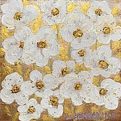 Картины и панно handmade. Livemaster - original item Painting white flowers on a golden meadow 
