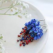 Украшения handmade. Livemaster - original item Blue and Red Floral Cluster Earrings Handmade. Handmade.