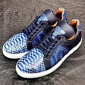 Обувь ручной работы handmade. Livemaster - original item Sneakers made of genuine python leather and calfskin, in blue.. Handmade.