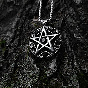 Украшения handmade. Livemaster - original item Pentagram with black stones — steel pendant on a chain. Handmade.