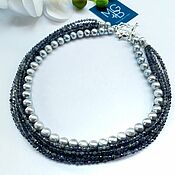 Украшения handmade. Livemaster - original item Necklace with iolite and gray pearls 