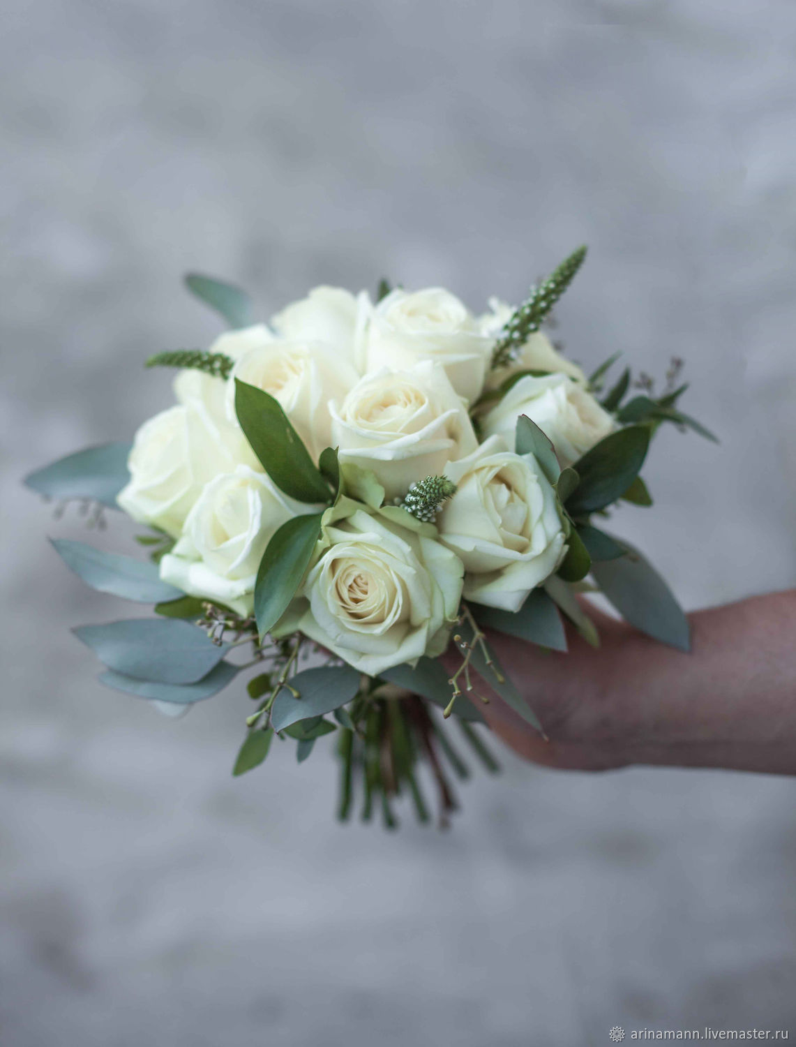 Букет невесты эвкалипт роза эустома