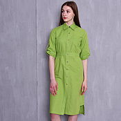 Одежда handmade. Livemaster - original item Green linen shirt dress with a belt. Handmade.