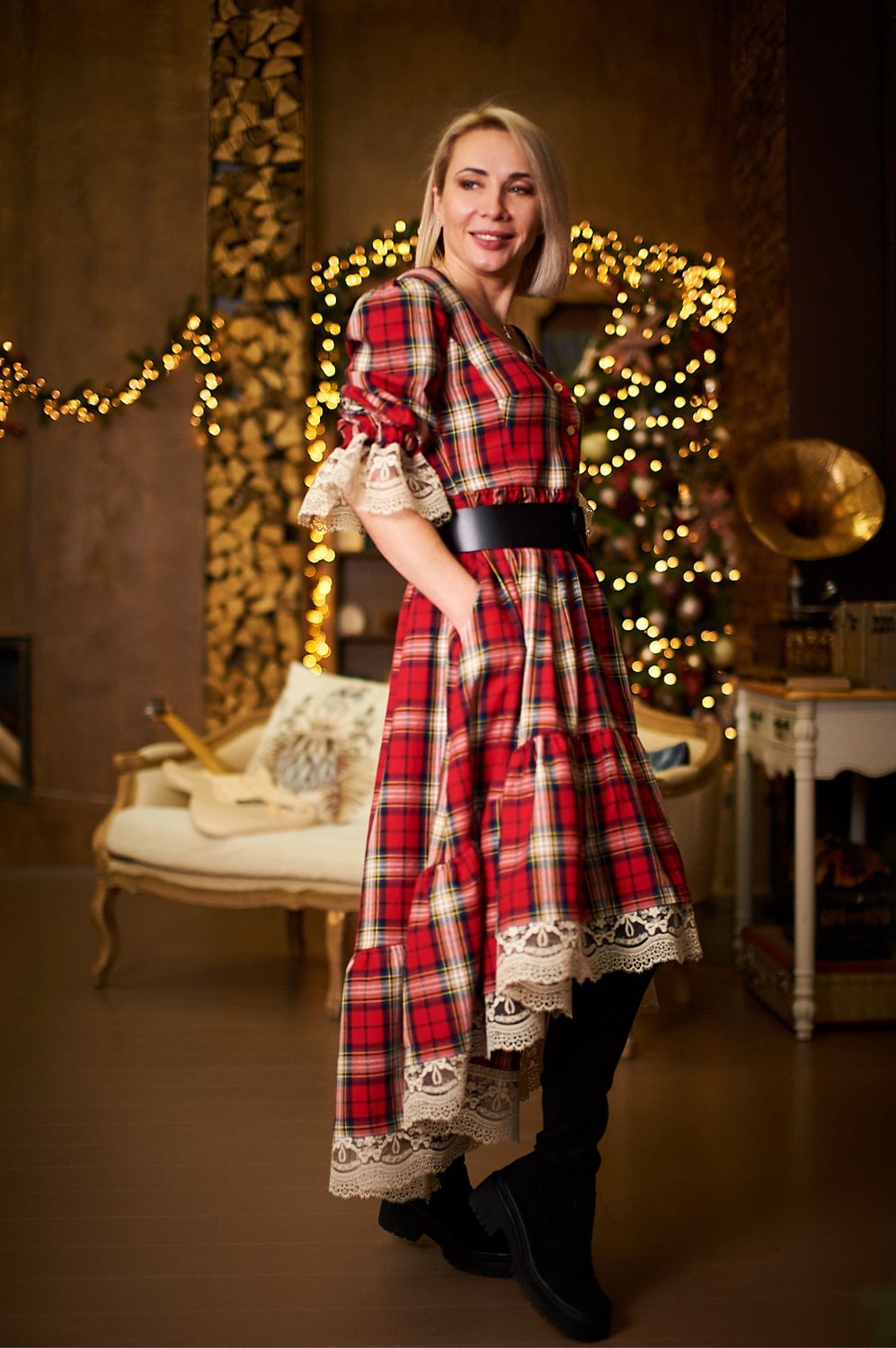 Платье в клетку с кружевом «Мариэтта» в интернет-магазине Ярмарка Мастеров по цене 20500 ₽ – PMLXYRU