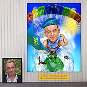Сувениры и подарки handmade. Livemaster - original item Gift to a soldier, husband, paratrooper on his birthday. Caricature by photo, airborne forces. Handmade.
