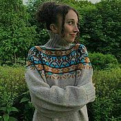 Одежда handmade. Livemaster - original item Merino grey Women`s Jacquard sweater, Lopapeisa. Handmade.