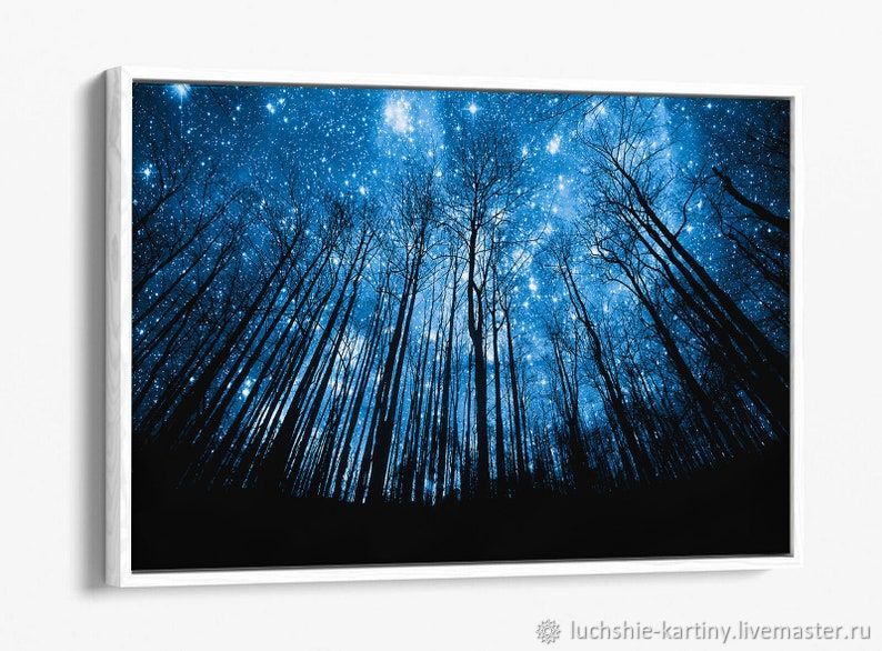 Картины маслом на холсте в интерьер. Звездное небо в лесу, Картины, Москва,  Фото №1