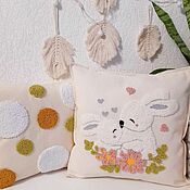 Для дома и интерьера handmade. Livemaster - original item Children`s Pillow Embroidered Rabbits. Handmade.