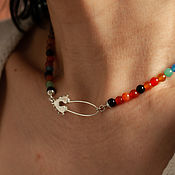 Работы для детей, handmade. Livemaster - original item beads: Multicolored agate beads with silver pin pendant. Handmade.