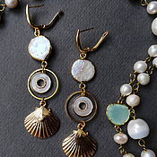 Украшения handmade. Livemaster - original item Gold-plated earrings with mother of pearl and pearls. Handmade.