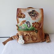 Сумки и аксессуары handmade. Livemaster - original item Women`s leather backpack with painting and applique to order for Natalia.. Handmade.