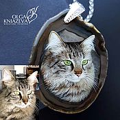 Кулон "Котик"-миниатюрная живопись на агате