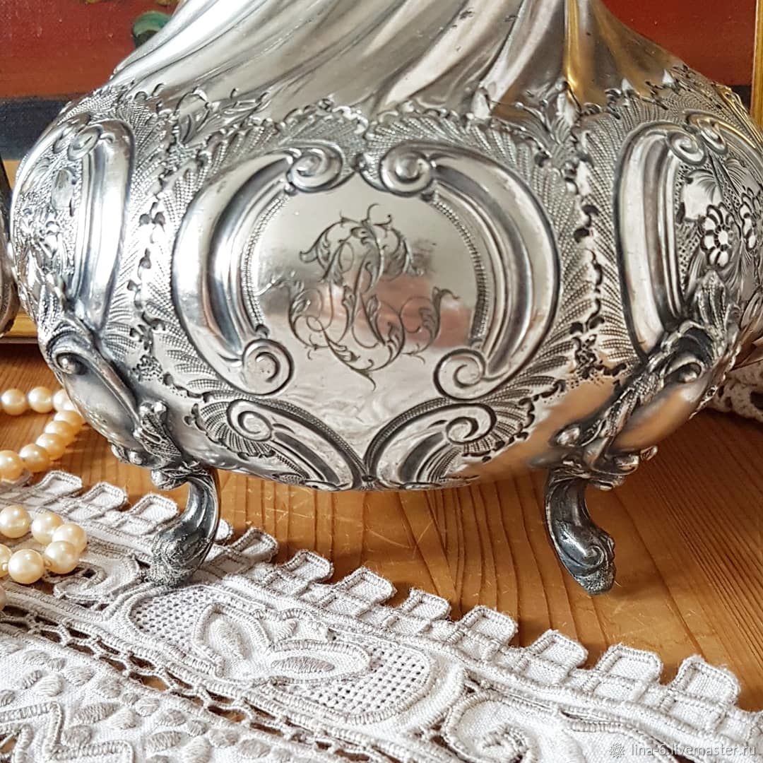 Старинный чайник вензеля Франция конец 19в. посеребрение серебро
