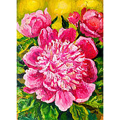 Картины и панно handmade. Livemaster - original item Painting Pink Peony 15 X 21 cm. In the frame Flowers Oil Hardboard. Handmade.