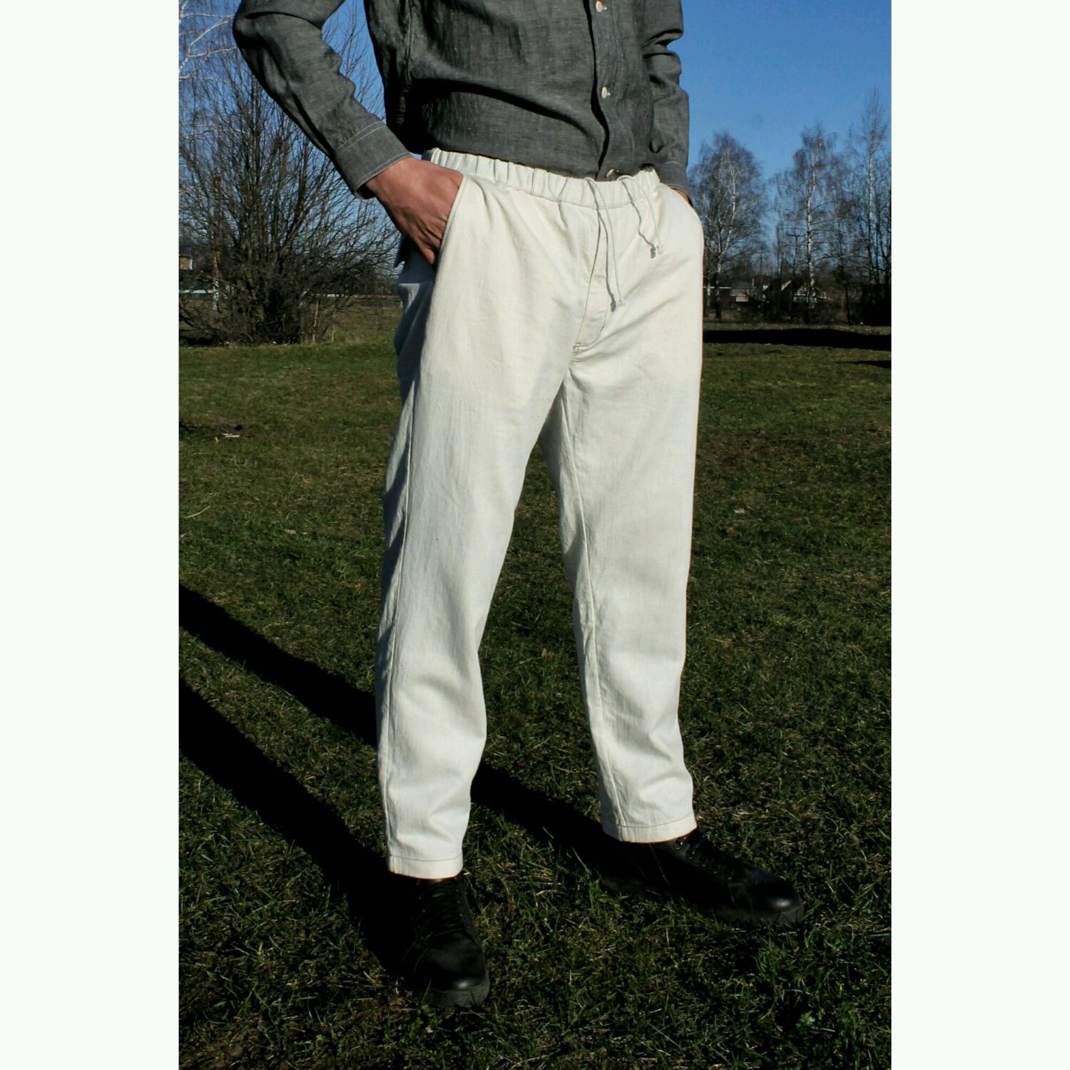 Брюки мужские из конопляной ткани Hemp Herringbone Elastic Pant 2 Ecru винтернет-магазине Ярмарка Мастеров по цене 12900 ₽ – TALHARU