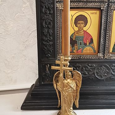 Винтаж ручной работы. Ярмарка Мастеров - ручная работа Винтаж: Подсвечник старинный анегл миниатюра под тонкую свечу крест крылья. Handmade.