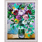 Картины и панно handmade. Livemaster - original item Framed painting of Peonies Roses in oil A gift to a woman. Handmade.