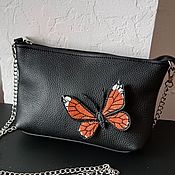 Сумки и аксессуары handmade. Livemaster - original item Women`s leather bag.Clutch Bag with applique. Butterfly black. Handmade.