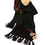 Аксессуары handmade. Livemaster - original item Women`s knitted scarf with textured stripes and Black tassels. Handmade.