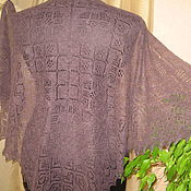 Ажурная шаль Синильга из суперкид мохера на шелке с ввязанным бисером