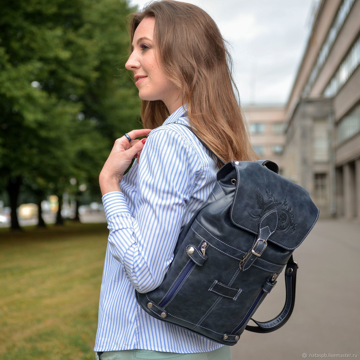 Backpack leather blue women's Blue bird Fashion R13p-661, Backpacks, St. Petersburg,  Фото №1