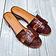 Sandals made of genuine crocodile leather, in burgundy color!, Slingbacks, St. Petersburg,  Фото №1