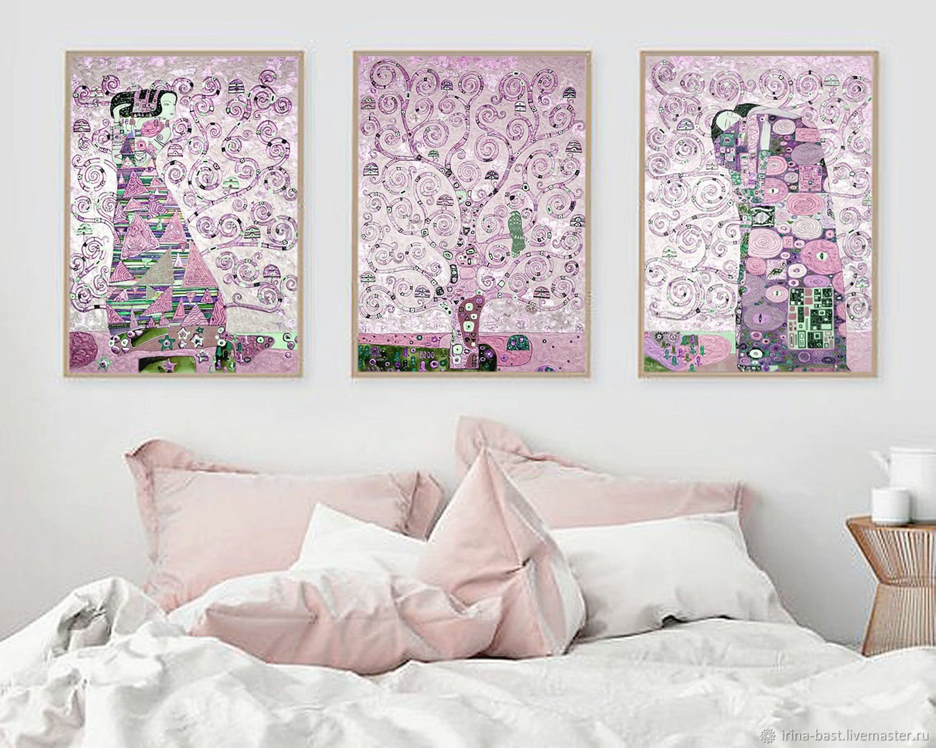 Модульная картина в розовых тонах с поталью Древо жизни. Густав Климт, Картины, Санкт-Петербург,  Фото №1