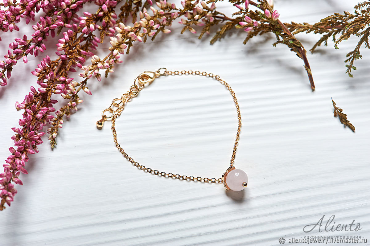 Chain bracelet with rose quartz pendant, Chain bracelet, Moscow,  Фото №1