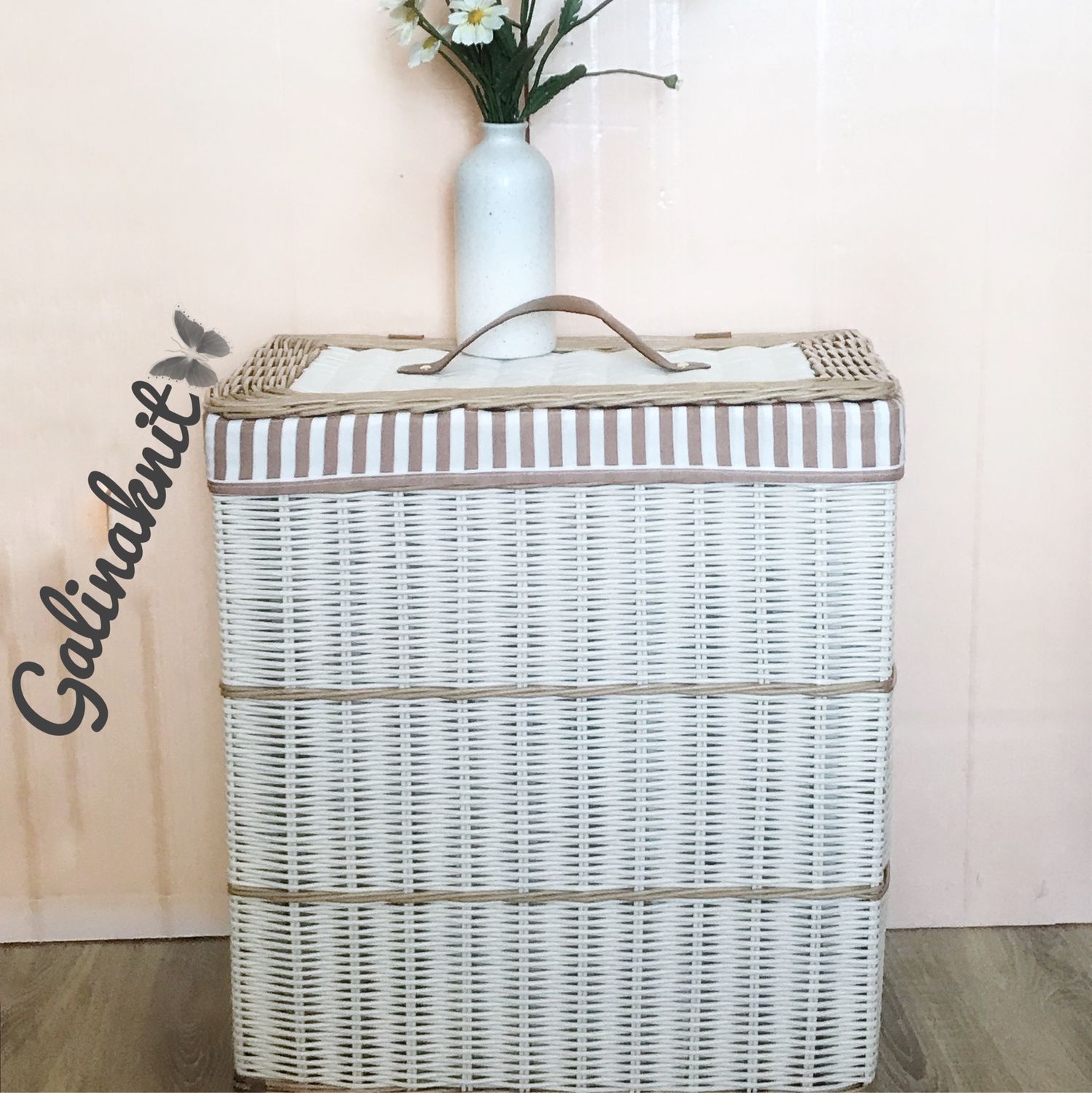 Корзина для белья из бумажной лозы с откидной крышкой и чехлом в ...