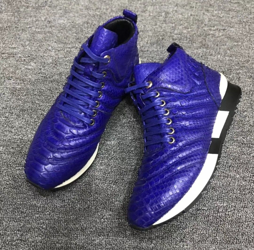 Кроссовки завышенные, из кожи питона, синий цвет в интернет-магазине ...
