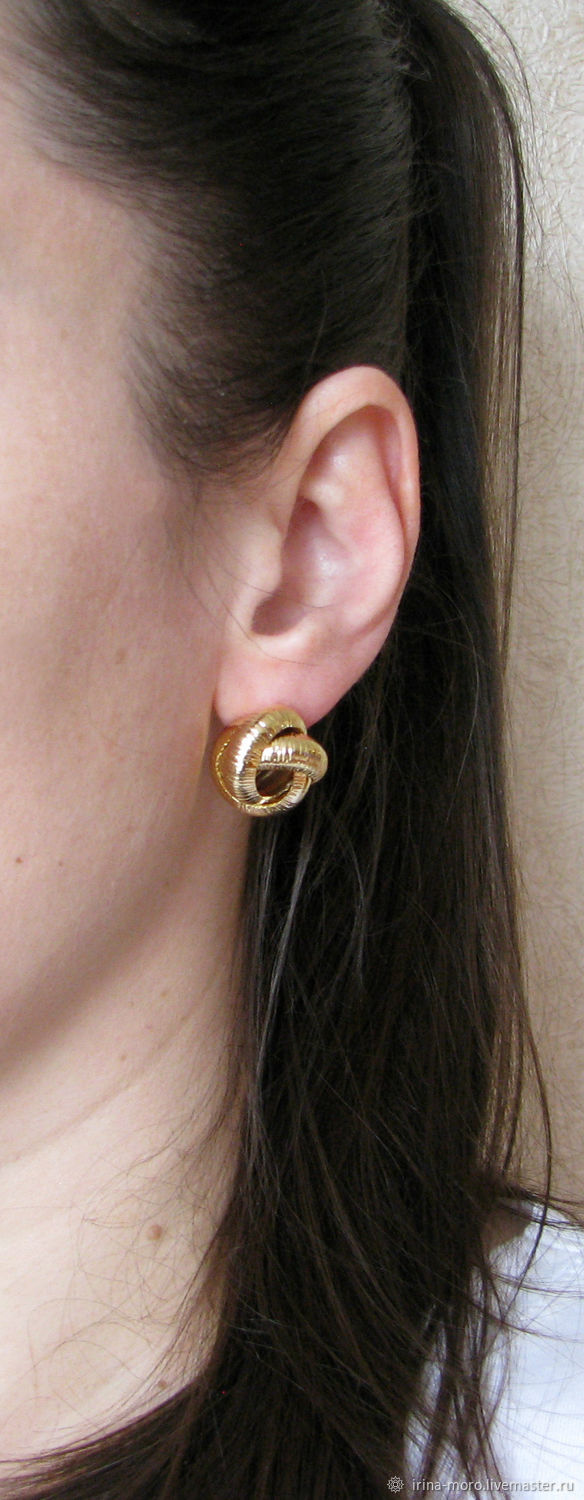 Large gold earrings balls "Turns"earrings Pusey,twisted купить на