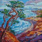 Картина море маслом Крым Тарханкут морской пейзаж лодка импасто