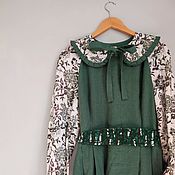 Одежда handmade. Livemaster - original item Women`s green linen dress with long sleeves. Handmade.