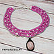 Knitted choker-collar with natural rose quartz `Pink`

