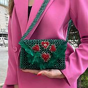 Сумки и аксессуары handmade. Livemaster - original item Handbag made of beads. Emerald evening bag with feathers. Handmade.