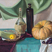 Картины и панно handmade. Livemaster - original item Oil painting with a ripe pumpkin Still life with objects vegetables and fruit. Handmade.