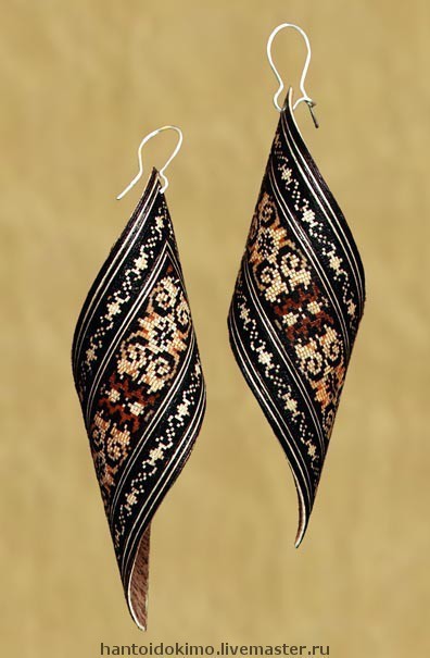 Earrings with micromosaic of wood Petals wooden inlay unique gift, Earrings, Kursk,  Фото №1