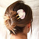 Wooden hairpin made of wood with real Geranium Orchid petals. Hairpin. WonderLand. My Livemaster. Фото №4