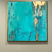 Картины и панно handmade. Livemaster - original item Turquoise Abstraction Oil Painting with gilding. Handmade.