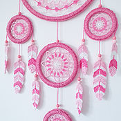 Для дома и интерьера ручной работы. Ярмарка Мастеров - ручная работа Big lace pink dreamcatcher with crocheted feathers. Handmade.