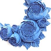 Украшения handmade. Livemaster - original item Leather choker rose Dance Blue Denim handmade flowers. Handmade.
