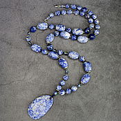 Работы для детей, handmade. Livemaster - original item Long necklace with pendant with natural stone sodalite. Handmade.