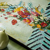 Картины и панно handmade. Livemaster - original item Picture: Bouquet on a striped napkin. Handmade.