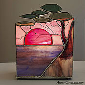 Для дома и интерьера handmade. Livemaster - original item Landscape lamp Sunset, sea and pine. Handmade.