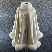 Одежда handmade. Livemaster - original item White poncho with Fox fur. Handmade.