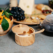 Посуда handmade. Livemaster - original item Sugar bowl with Siberian Cedar spoon for honey, salt, spices #K54. Handmade.