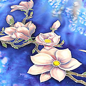Аксессуары handmade. Livemaster - original item Silk handkerchief Magnolia-natural silk-satin, batik. Handmade.