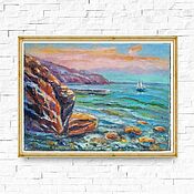 Картины и панно handmade. Livemaster - original item Oil painting Sea Sunny Day Painting with a sailboat in the interior. Handmade.