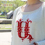 Одежда handmade. Livemaster - original item White jumper with an embroidered letter. Handmade.