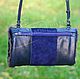 Clutch bag hand made of suede and leather with fur lambskin Dark blue. Clutch. Katorina Rukodelnica HandMadeButik. My Livemaster. Фото №4